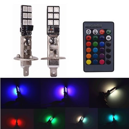 Специальная лампа для H1 H3 880 881 5050 12SMD RGB с пультом дистанционного управления, цветной туманный передний свет