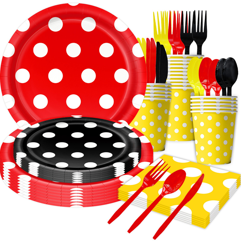 Amazon's New Cartoon Kidsren's Birthday Party Decoration Polka Dot Paper Plate Paper Towel Tablecloth Knife Fork Spoon Tableware Supplies Amazon's New Cartoon Kidsren's Birthday Party Decoration Polka Dot Paper Plate Paper Towel Tablecloth Knife Fork Spoon Tableware Supplies