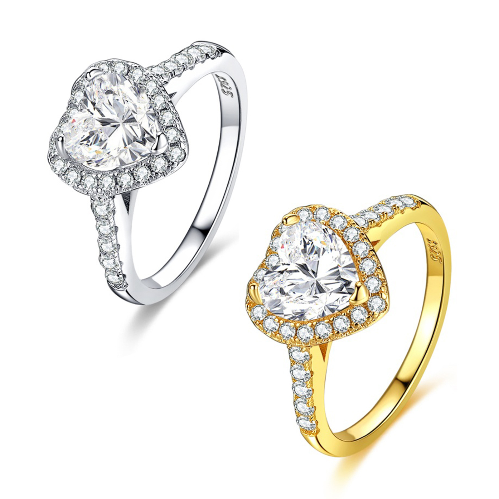 925 Sterling Silver Fashion Electric 18K Electric White Gold Ring Women's Inlaid Love Zircon Engagement Ring Simple Valentine's Day Gift