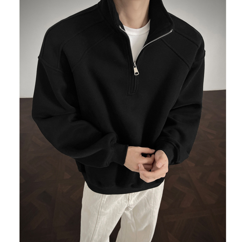 2026 Spring New Men's American Retro Half-Zip Stand Collar Sweatshirt Heavyweight Loose Couple's Top Jacket for Men