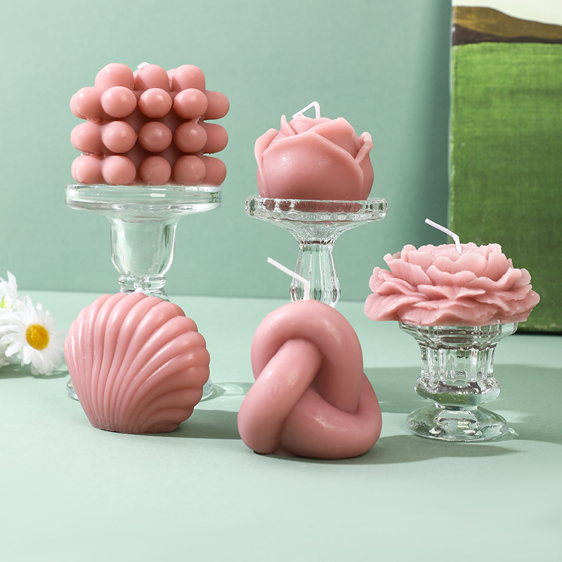 Vintage rosa gris largo estilo de vela casera boda vela vela cena candelabro decoración del hogar adornos