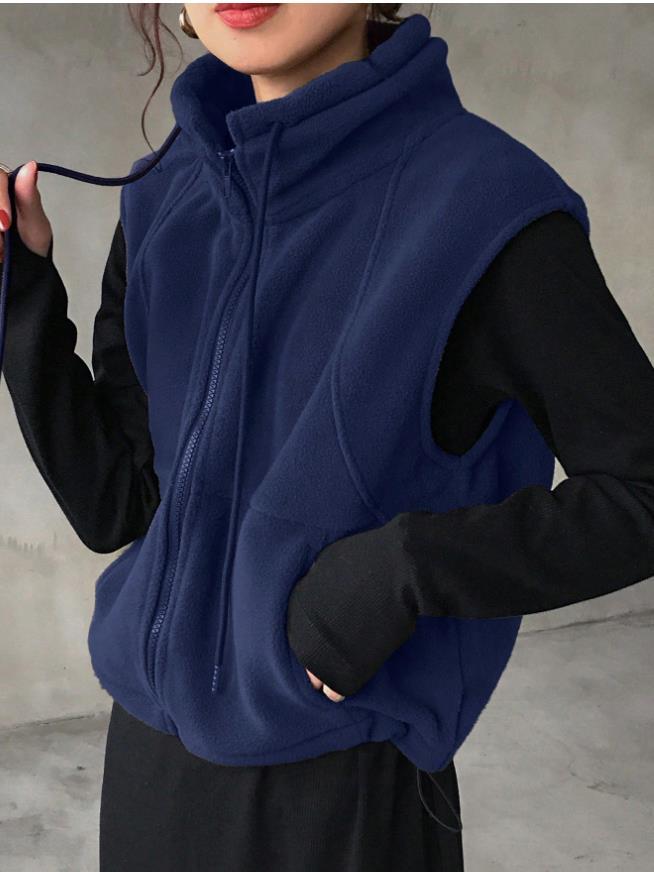 Europa y los Estados Unidos transfronterizos mujeres de color sólido con cremallera de cuello redondo, chaqueta sin mangas, otoño / invierno image 8