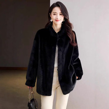 新款水貂绒皮毛一体立领皮草外套女年轻款貂皮中长款环保加厚大衣