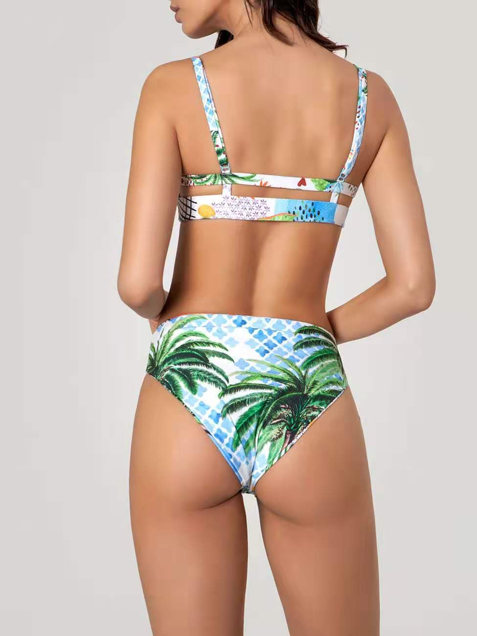 new split high waist coconut tree print sexy bikini swimsuit  NSHL27978