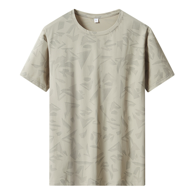Summer New Style Ice Silk T-Shirt Men's Short-Sleeved Quick-Drying Thin Breathable Sweat-Wicking T-Shirt Loose Elastic Round Neck Body Shirt