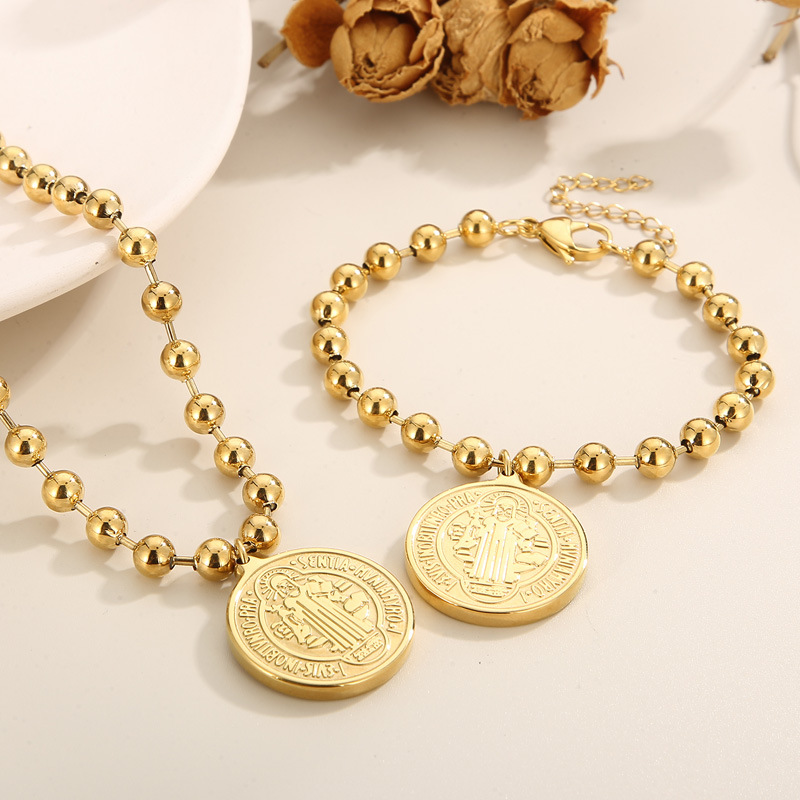 Necklace + Jewelry Quantity Daily Occasion PVD Coated 18K Gold Plated Human Round Stainless Steel Titanium Steel Simple Style Waterproof Non Tarnish Bracelets Necklace