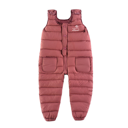 Autumn and winter children's pocket down cotton pants for infants and toddlers, adjustable jumpsuits for children, thick bibs for small and medium-sized children