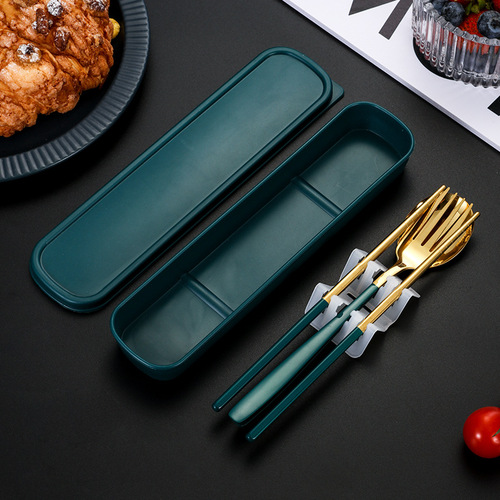 Stainless steel portable tableware spoon fork chopstick set Korean three-piece student tableware outdoor travel set