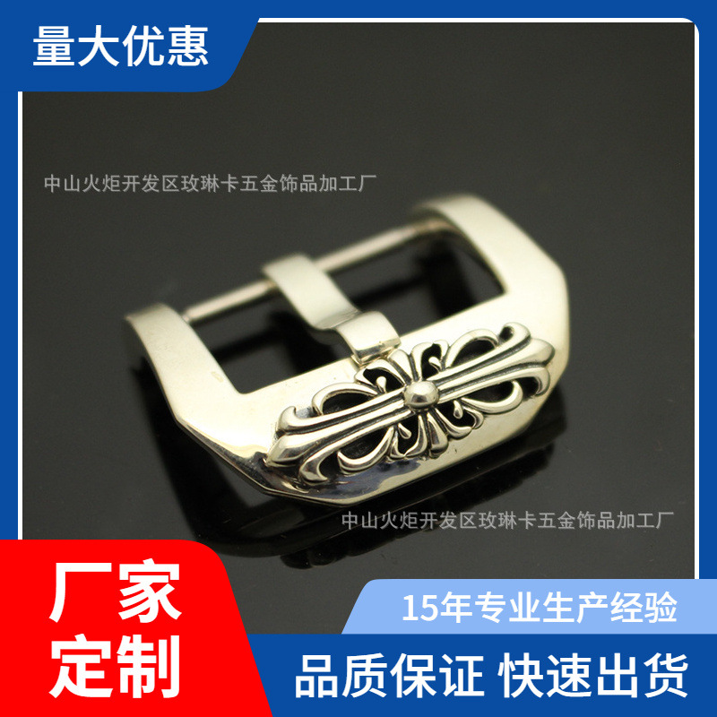 白铜时尚十字花皮带扣头配饰直播网红男女款精钢表扣浮雕针扣批发
