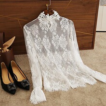 蕾丝打底衫女公主风半高领绣花洋气秋冬2021春装新款网纱内搭