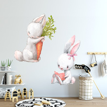 厂家跨境新款白膜不透明兔子胡萝卜墙贴客厅卧室儿童房装饰KSY143