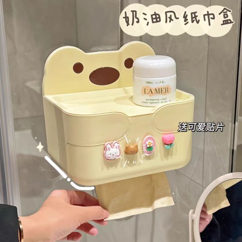 Creative Cartoon Tissue Box, Multi-Functional Wall-Mounted Mask Storage Box, Wall-Mounted Tissue Box for Living Room and Bathroom