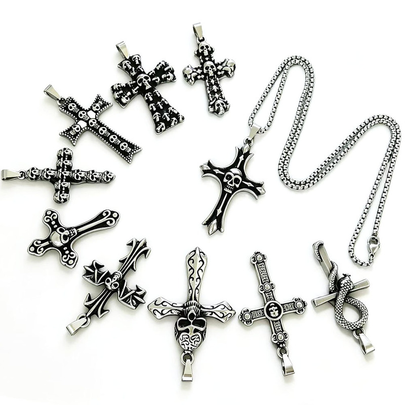 New Stainless Steel Skull Cross Necklace Halloween Trendy Men's Ins-Style Pendant Wholesale Foreign Trade Manufacturer New Stainless Steel Skull Cross Necklace Halloween Trendy Men's Ins-Style Pendant Wholesale Foreign Trade Manufacturer