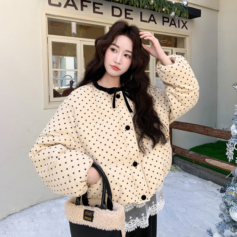 Corduroy Polka Dot down Jacket for Women, 2026 Winter New Style, Short Casual Style for Petite Figures, 90% White Duck Down, Thickened Coat
