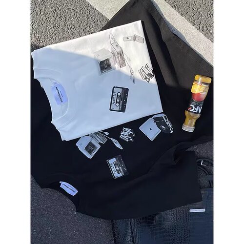 Men's Summer New White Short Sleeve T-Shirt, Streetwear Fashion Loose Fit Versatile Simple Stylish Five-Button Sleeve Clothing