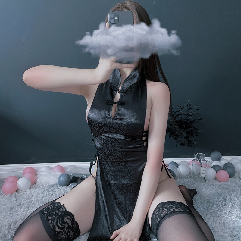 Lencería sexy, perspectiva, cheongsam clásico, correa, tentación extrema, club nocturno, juego de uniforme dividido, cabello de una pieza
