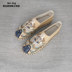 Yunnan Handmade Thousand-Layer Sole Famous Canvas Shoes with Open Mouth Casual Breathable Anti-Odor Driving Shoes with Ethnic Style Cowhide Monocle