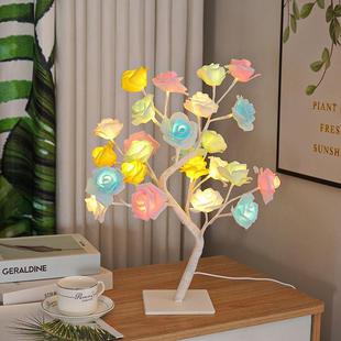 Cross-Border 24-Light Led Artificial Rose Tree Lamp USB Switch Detachable Plastic Base Decorative Night Light Wholesale