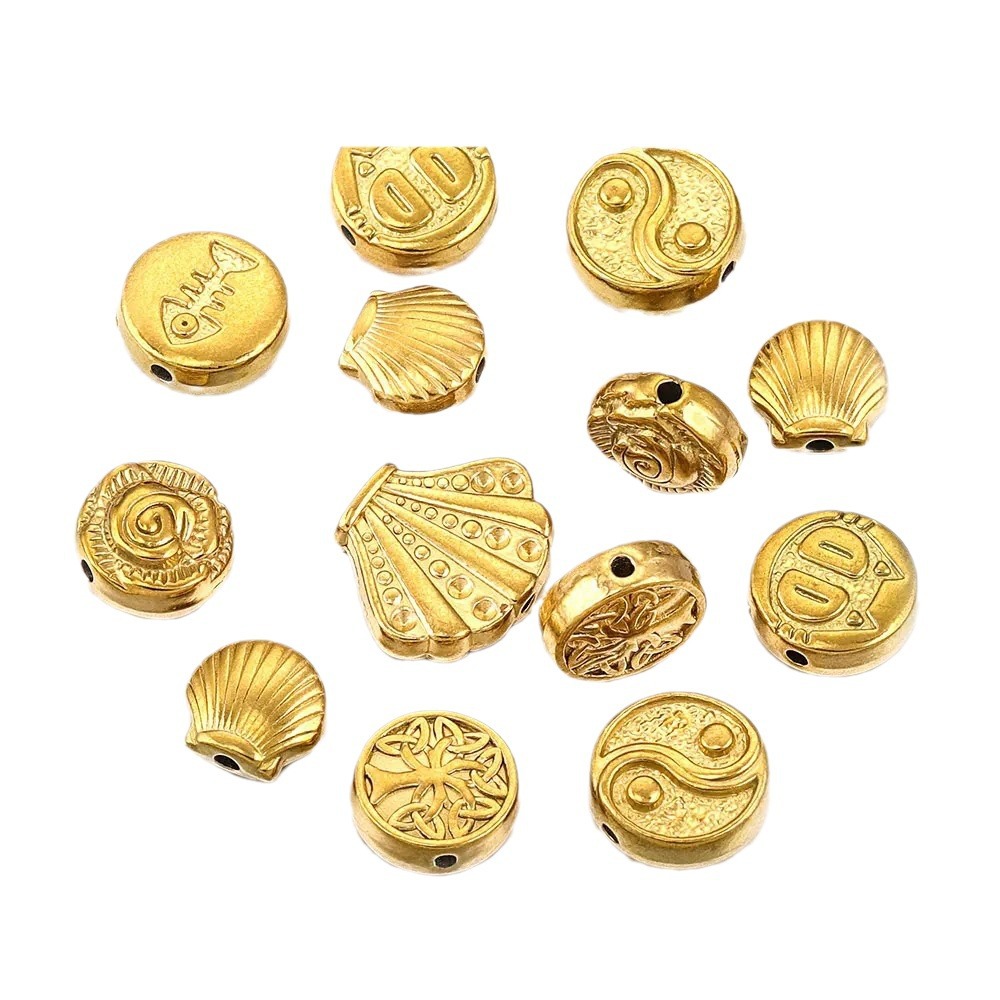 Fundición de acero inoxidable fundición a presión cuentas perforadas de agujeros grandes collar de bricolaje pulsera joyería de retención de color transfronterizo fábrica de cuentas al por mayor