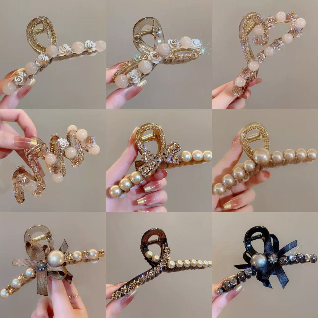 2026 Korean Version Pearl-Encrusted Diamond Hair Clip, Versatile and Elegant Luxury Shark Clip for the Back of the Head, Stylish Hairpin for Updos