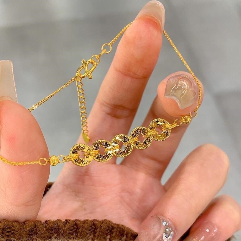 Sparkling Crushed Ice Five Emperor Coins Bracelet for Women, Light Luxury High-End New Chinese Style Gold Coin Wealth-Attracting Versatile Hand Jewelry