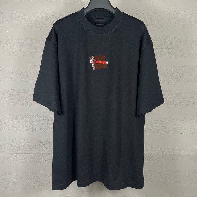 [Ready Stock and Shipped in Seconds] Correct High Version Paris B Family 25Ss Letter Embroider Tape Loose Men's and Women's Same Style T-Shirt