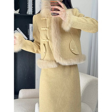 小香风套装羽绒棉服服女轻薄加厚毛毛外套两件套