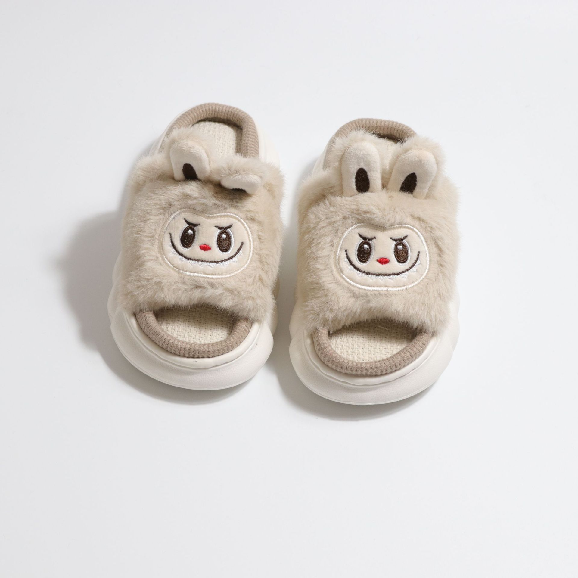 Labubu labubu nuevas zapatillas de lino de dibujos animados para mujer otoño e invierno