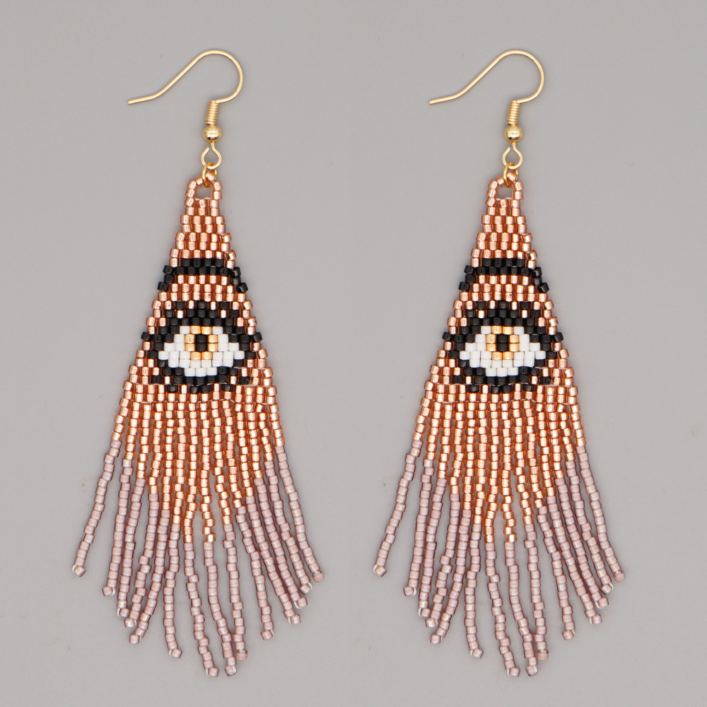 Retro Ethnic Style Demon Eyes Long Tassel Earrings Miyuki Rice Beads Handmade Beaded Tassel Earrings display picture 3