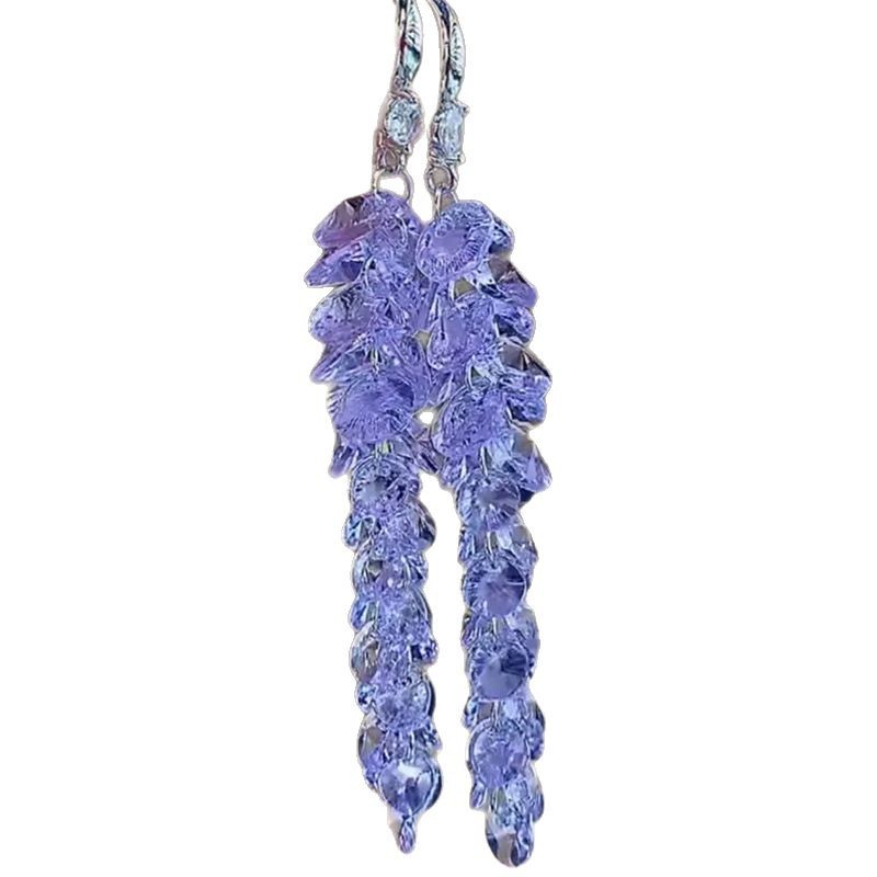 2025 nuevo hogar aretes de cristal púrpura con bordas de uva amistita hadas pendientes de orejas ganchos de orejas simples de alta calidad