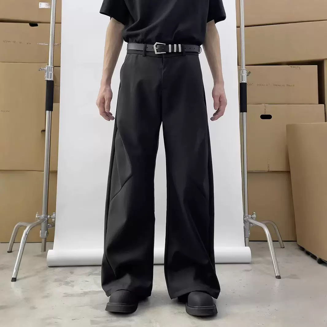 初秋新款裤子男士韩版潮流直筒宽松运动简约阔腿冰丝休闲长裤西裤