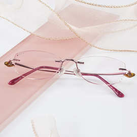 紫色无框切边大脸显瘦近视眼镜女可配度数超轻纯钛丹阳眼镜架批发