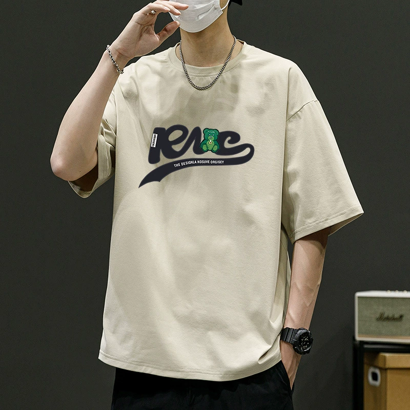 2025 летняя мужская футболка с короткими рукавами и круглым вырезом, универсальные свободные модные брендовые топы, летние модные тенденции с короткими рукавами в гонконгском стиле