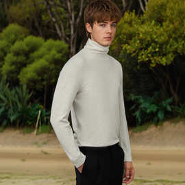德绒打底衫男高领长袖T恤新品坑条双面磨绒保暖堆堆领内搭高级感