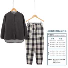 2024新款无印风全棉双层纱家居服可外穿男女款情侣套装春夏款纯棉