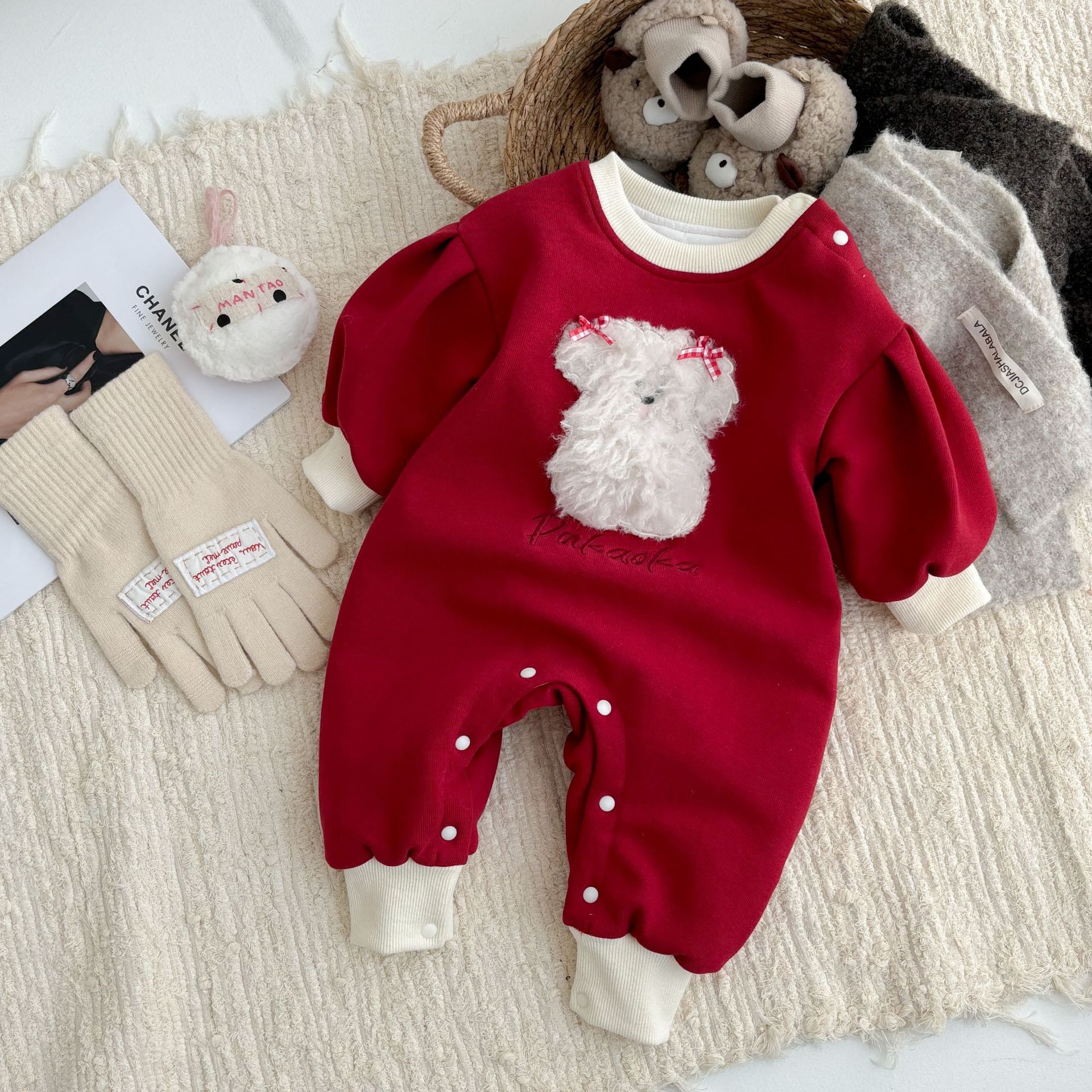 Ropa de Año Nuevo para bebés y niños pequeños, mamelucos cálidos acolchados en otoño e invierno