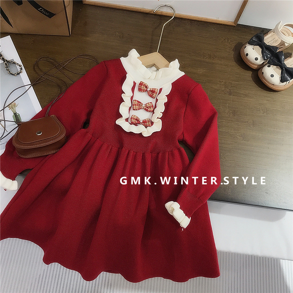 children's winter cute red knitted sweater dress