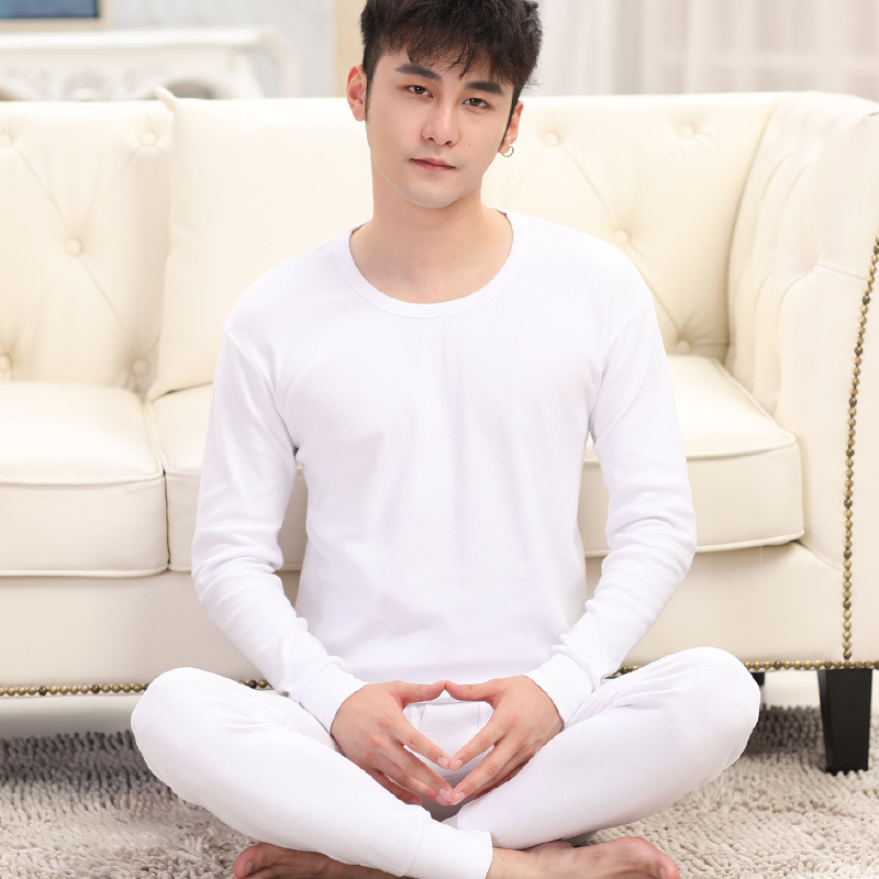 남성 화이트 가을 옷과 가을 바지 정장 코튼 청소년 새로운 기본 따뜻한 속옷 코튼 스웨터 가을과 겨울