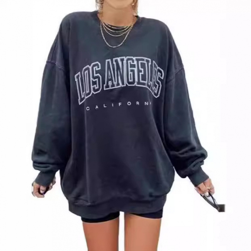 Amazon European and American Style Loose Letter Printed Sweatshirt Sports Long-Sleeved Round Neck Pullover Casual Top
