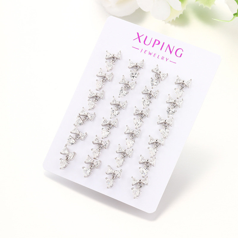 Xuping nueva moda amor bordilla arco pendientes incrustados zircon aleación de cobre elegante temperamento auriculares al por mayor