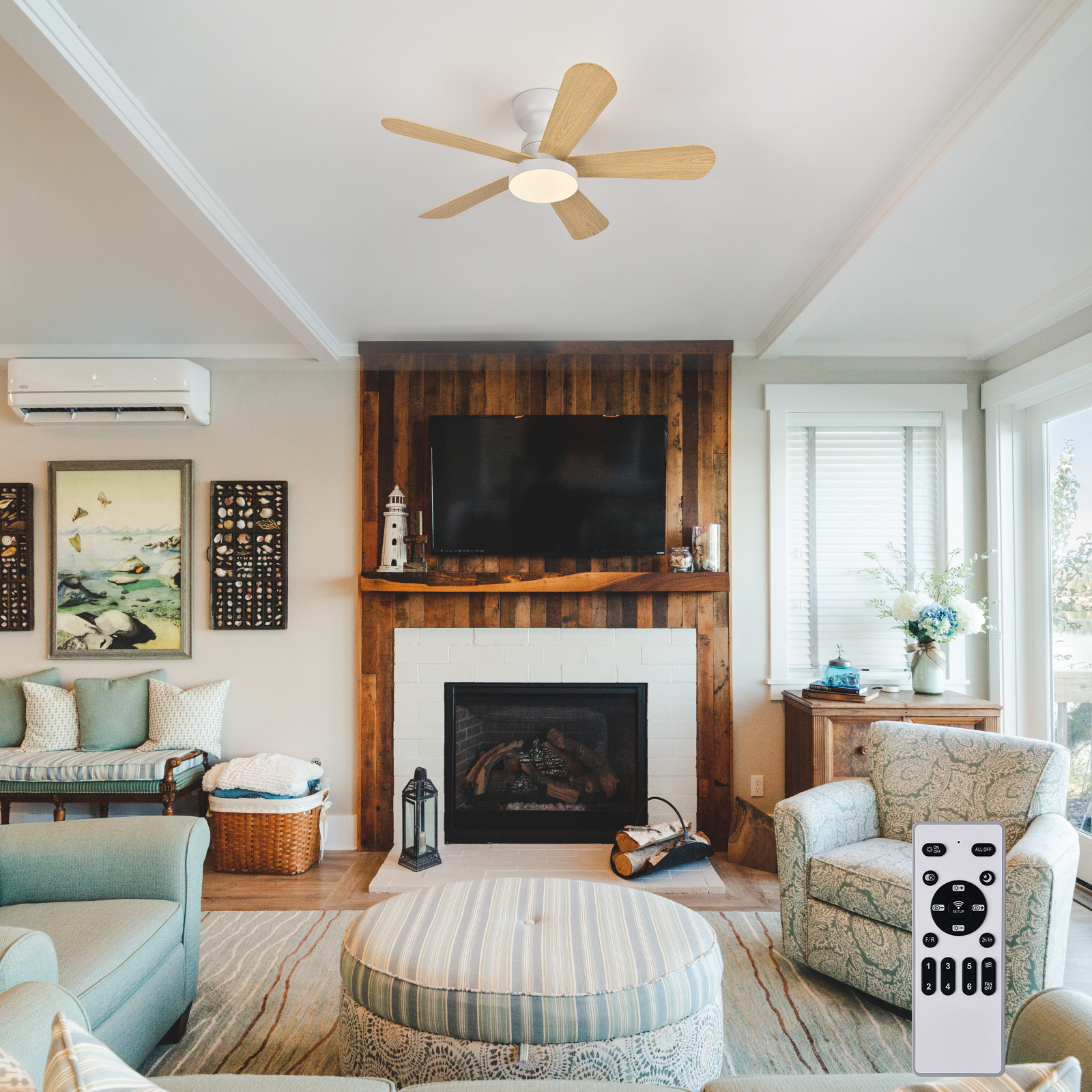 Living Room Ceiling Fan, Simple and Elegant Ceiling Fan Light Combination, Nordic Dining Room Retro Fan Light, Small Waist Shape