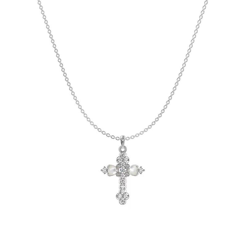 Three Horizontal Jewelry Imitation Mother-Of-Pearl Cross Necklace for Women, Vintage Zircon Inlaid Clavicle Chain, Niche Light Luxury Women's Jewelry Three Horizontal Jewelry Imitation Mother-Of-Pearl Cross Necklace for Women, Vintage Zircon Inlaid Clavicle Chain, Niche Light Luxury Women's Jewelry