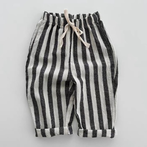 Korean style ins spring, autumn and summer trousers with vertical stripes, breathable, loose, new and versatile casual children's trousers for boys and girls when going out