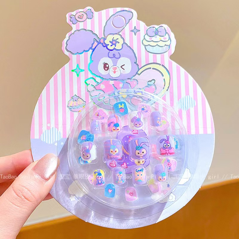 Niños usan piezas de manicura cortas autoadhesivas de alta sensación de mini color gelatina de dibujos animados chicas manijas falsas