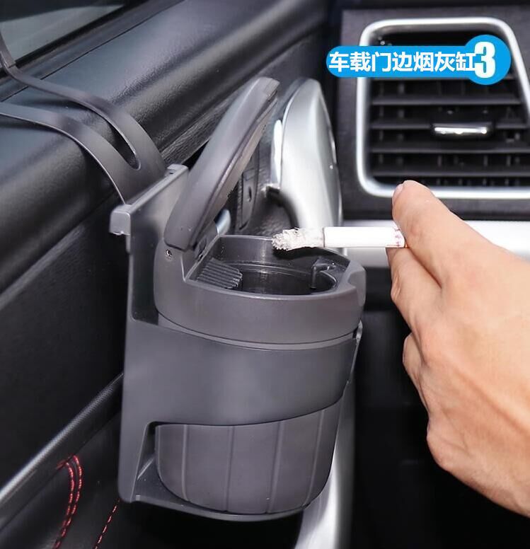 Car Door-Side Ashtray, Hanging Car Cup Holder, Multifunctional In-Car Ashtray with Led Night Light