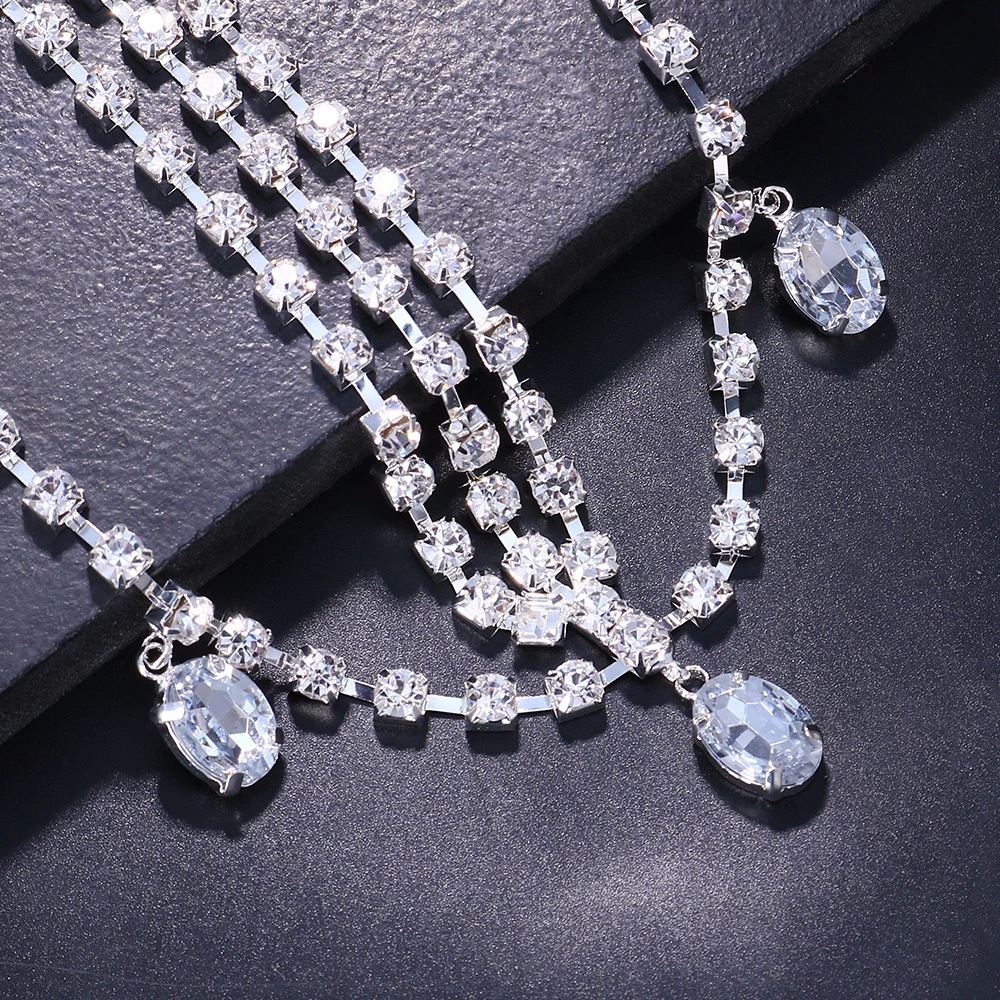 Europeo y americano nuevo elegante multi-capa agua gota frente cadena Bohemia rhinestone pelo cadena tocado pelo banda