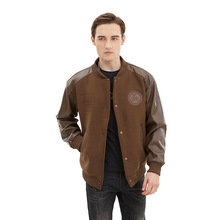 跨境潮牌刺绣PU皮羊毛呢棒球服男士情侣款夹克外套