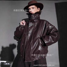 美式复古翻领时髦貉子毛领设计油蜡羊皮鹅绒服女加厚羽绒服外套冬