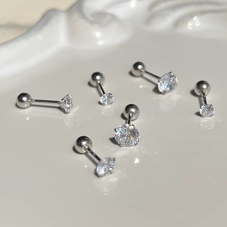 Double-Ended Ear Studs 2023 Trendy Zircon Screw Earrings for Pierced Ears, Anti-Lost and Easy to Remove