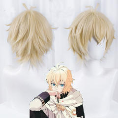 Mu Fei's finished anime cosplay wig for the Seraph of the End—Amane Mikaela, light golden, upturned style—cosplay wig